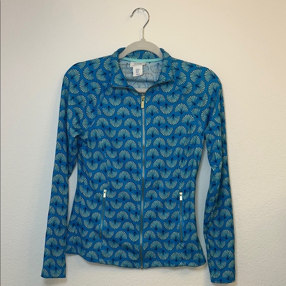Sigrid Olsen Blue Bomber Jacket‎ with All-Over Pattern - Picture 3 of 9